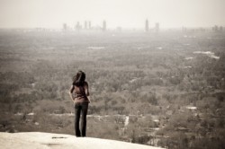 Young Women looking at cityscape