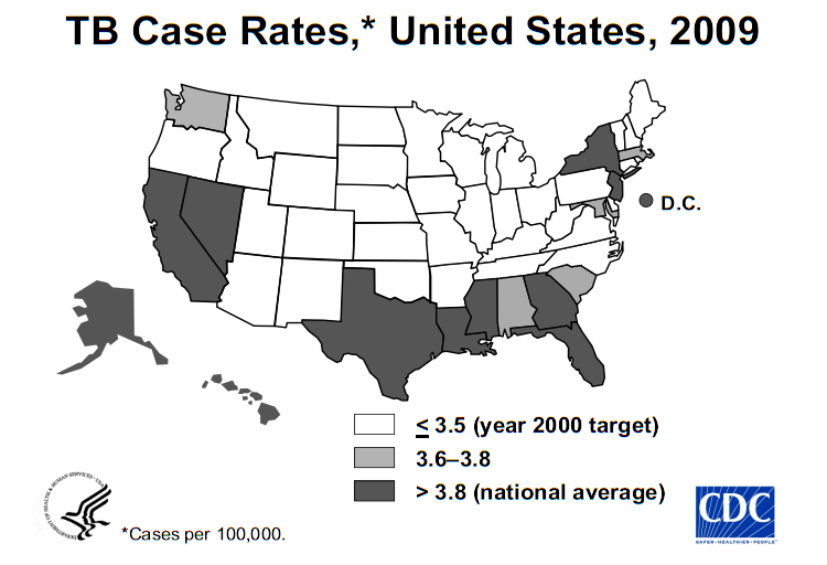 Tuberculosis cases in United States, 2009
