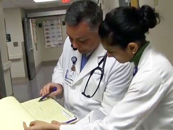 Med student Bijal Vashi works with Dr. David Gaines at St. Mary's Hospital