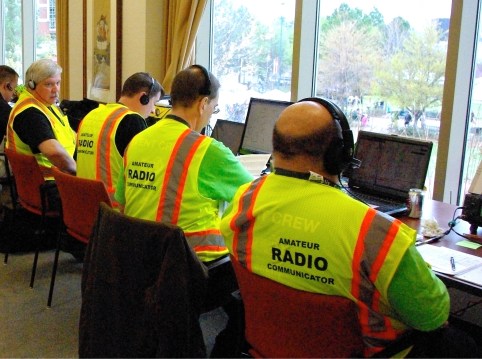 Ham radio operators working at the race command center at the 2013 Publix Atlanta Marathon