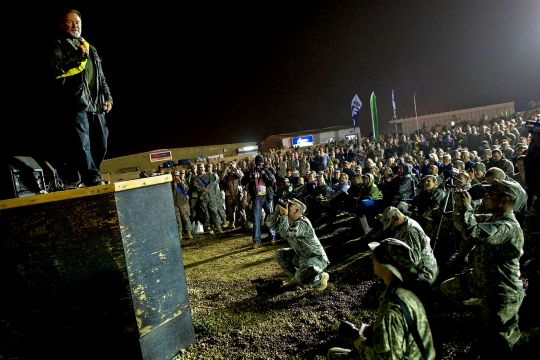Robin Williams entertains U.S. troops stationed in Iraq in 2010.