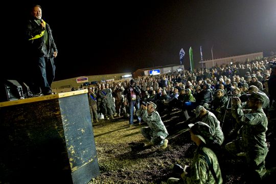 Robin Williams entertains U.S. troops stationed in Iraq in 2010.