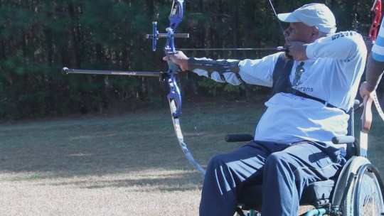 6.Army veteran Jacques Swafford aims for the bullseye during an archery training session at Panola Mountain State Park