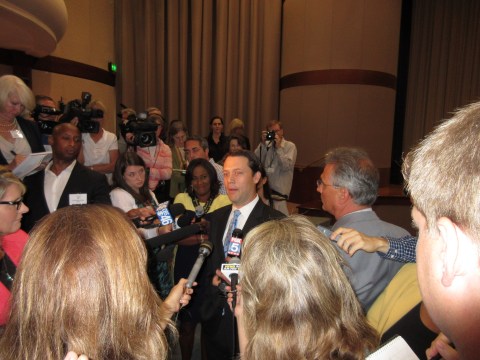 Jason Carter (center) discusses his father's illness