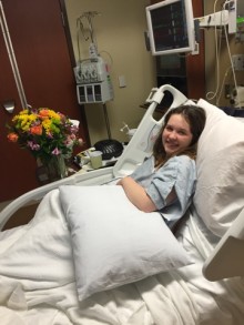 Hannah Lindquist in the hospital