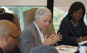 Gina McCarthy (center) addresses Morehouse roundtable.