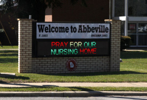 A sign in Abbeville