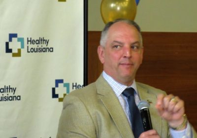 Gov. John Bel Edwards addresses reporters last week.