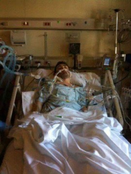 Joseph McCanne in the hospital after getting transplant.