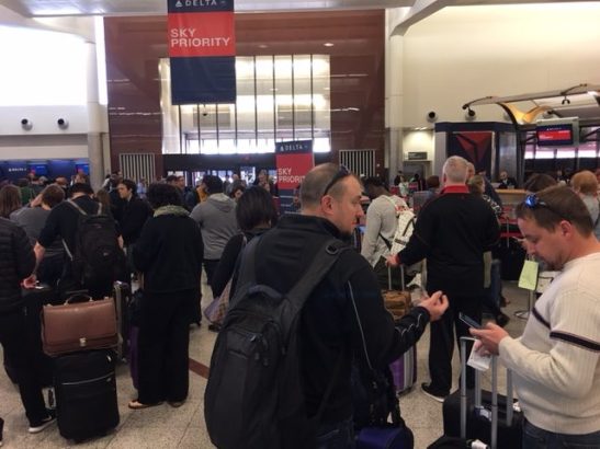 The main terminal's waiting line Friday